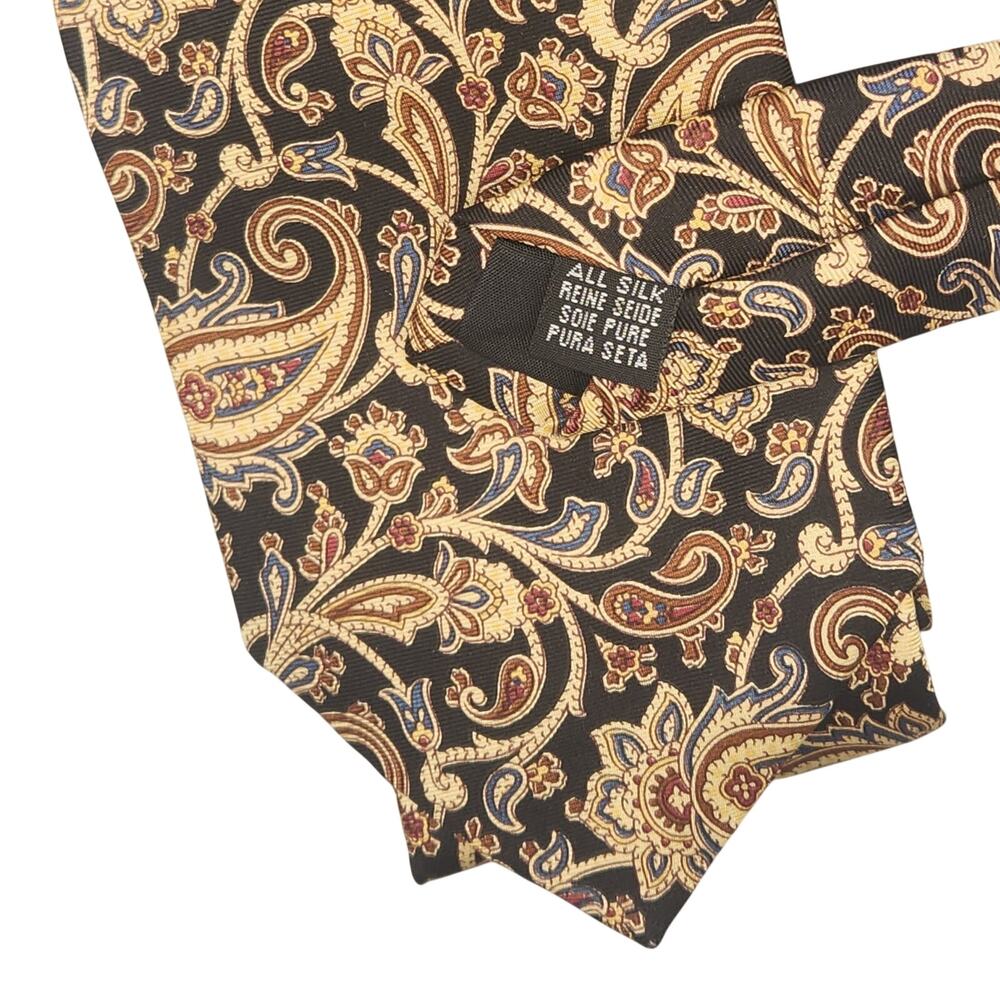 Rare BURBERRYS ORIGINAL LOGO Silk Tie Black Tan Paisley Excellent Burberry exc. - Picture 4 of 4